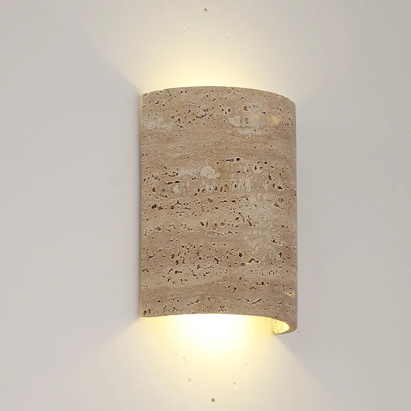 Natural Travertine Art Deco Wall Light, Bedroom Wall Sconce, Width 6.7"