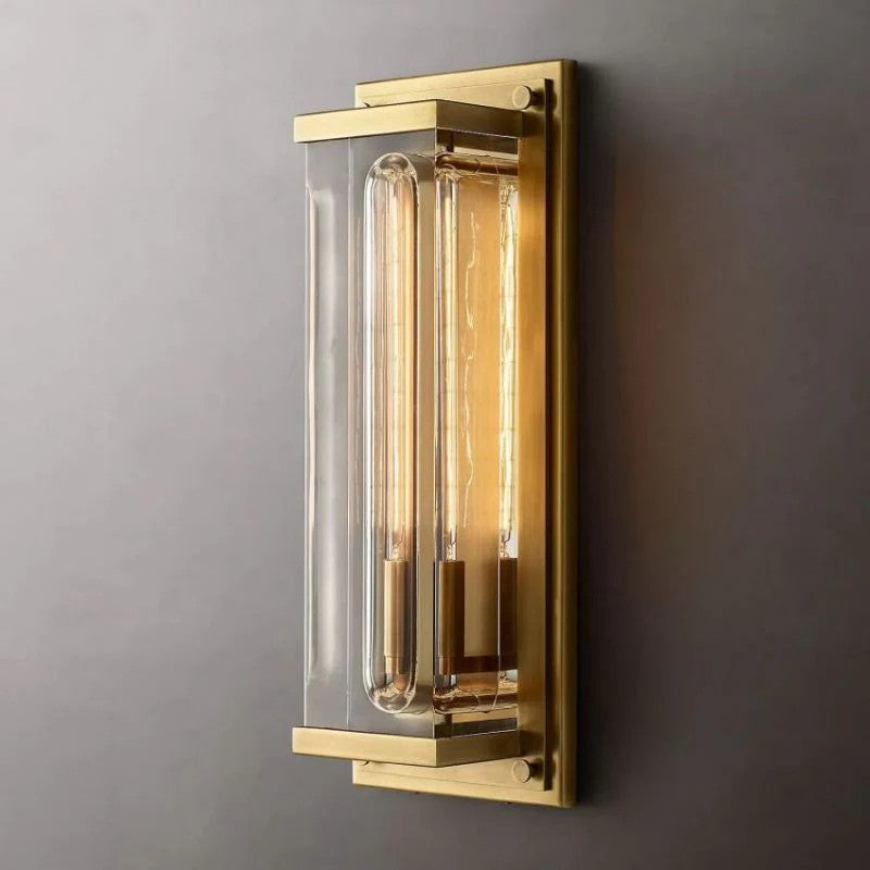 Sovar Exterior Box Wall Light, Outdoor Wall Light, Brass, 8"W x 4"D x 20"H