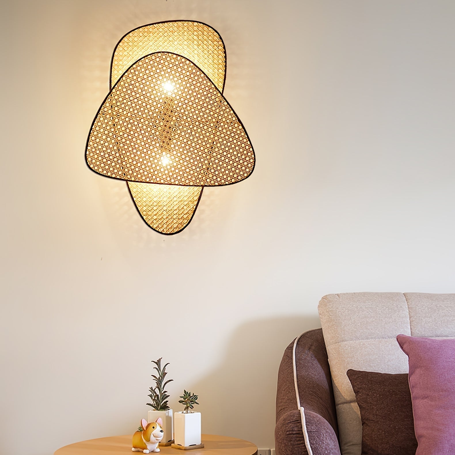 Screen Cannage Wall Light - Dia 33cm x H 42cm Bamboo, Hardwired Wall Sconce, detail 4
