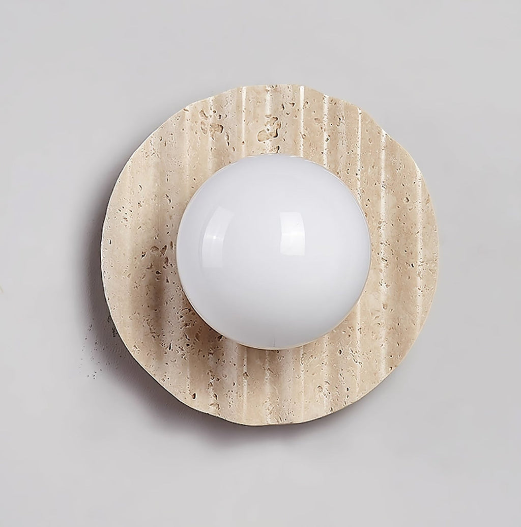 Selorar Travertine Wall Light, Hardwired Wall Sconce, Metal, Dia 20cm x H 20cm