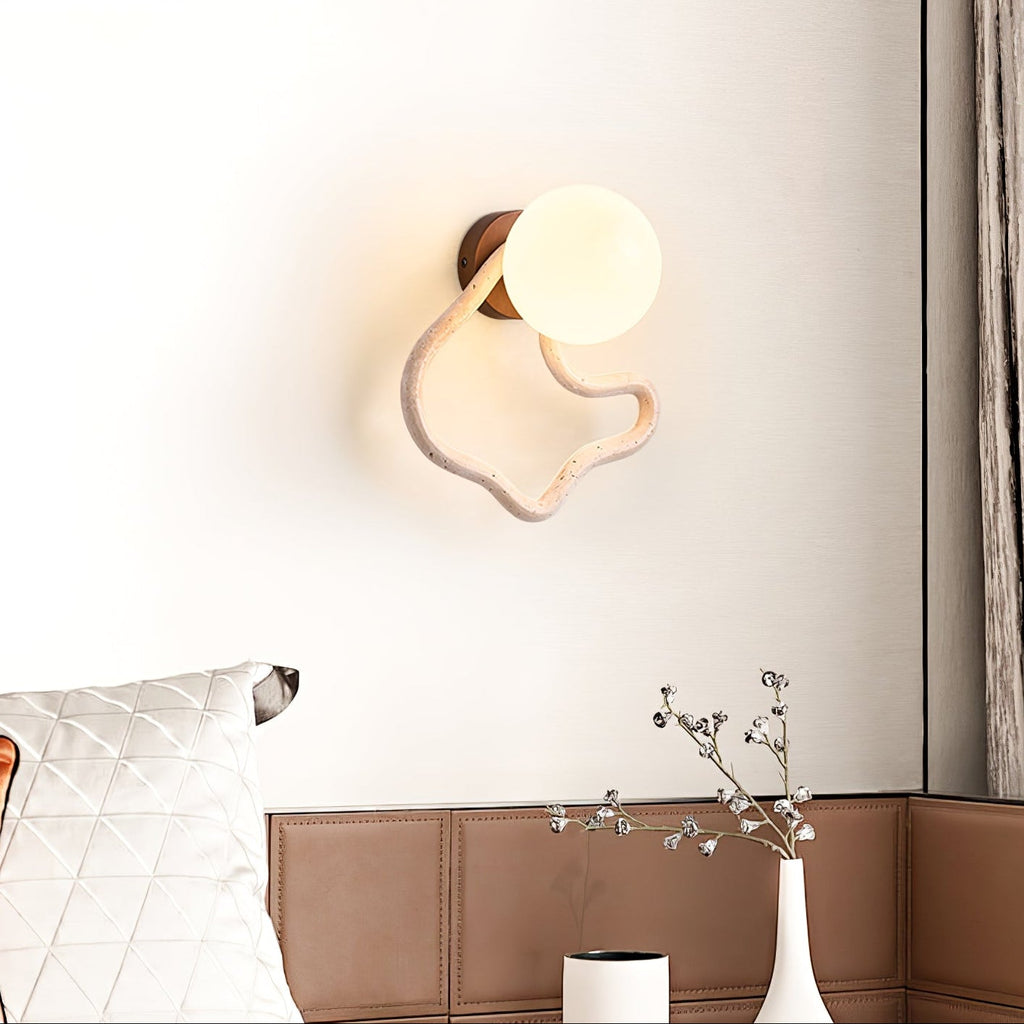 Serpentine Travertine Wall Light, Hardwired Wall Sconce, detail 11