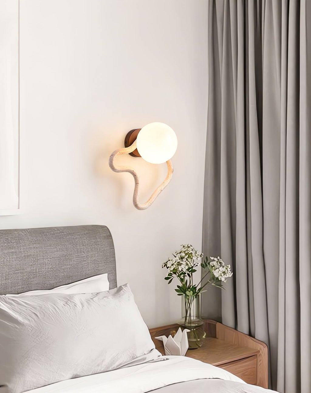 Serpentine Travertine Wall Light, Hardwired Wall Sconce, detail 12