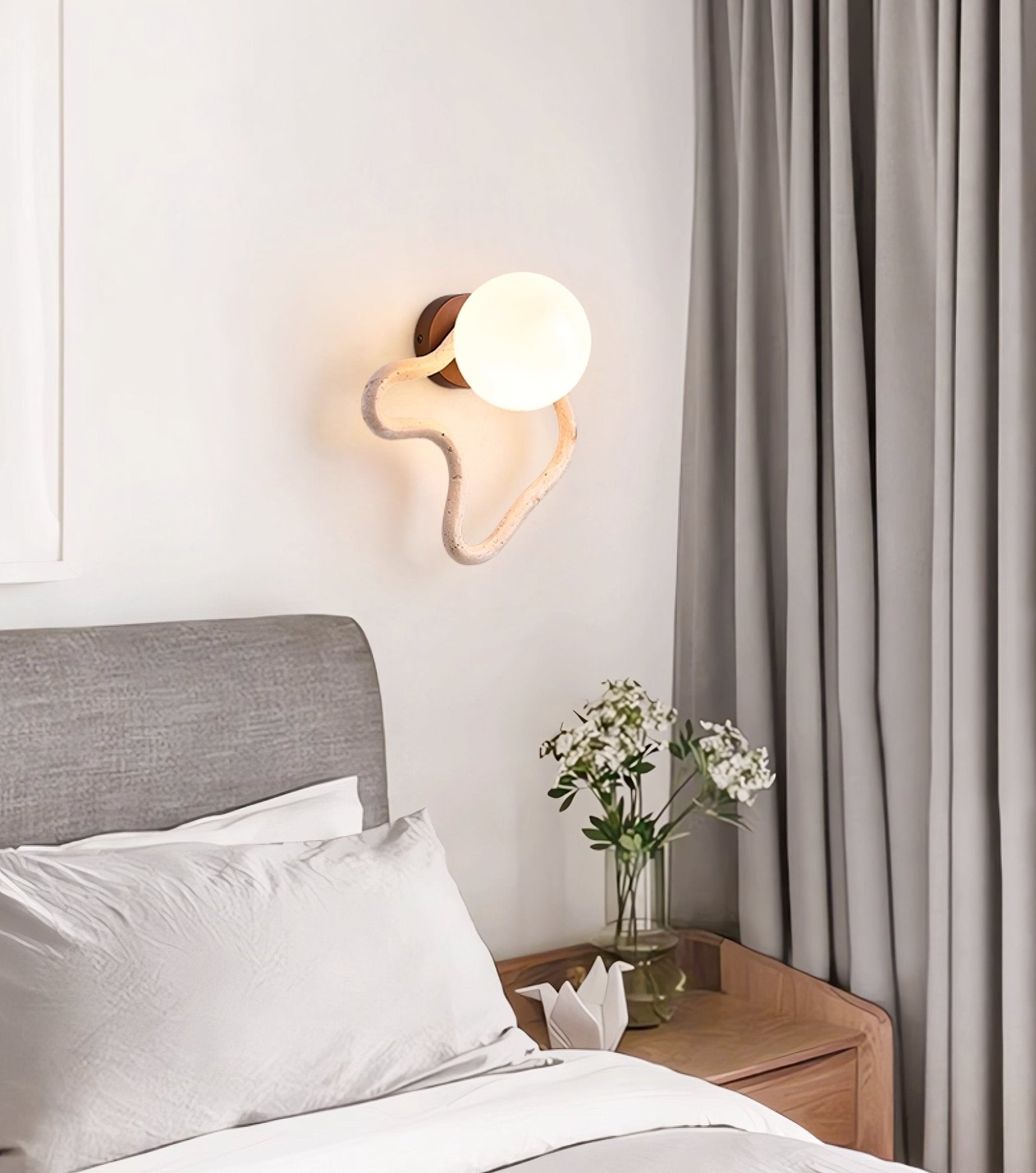 Serpentine Travertine Wall Light, Hardwired Wall Sconce, detail 4