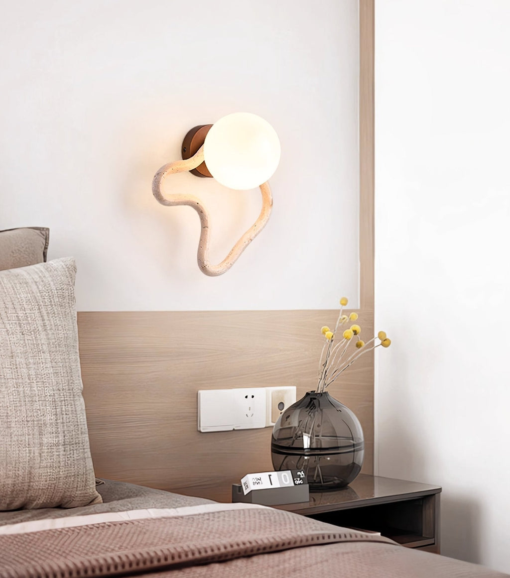 Serpentine Travertine Wall Light, Hardwired Wall Sconce, detail 5
