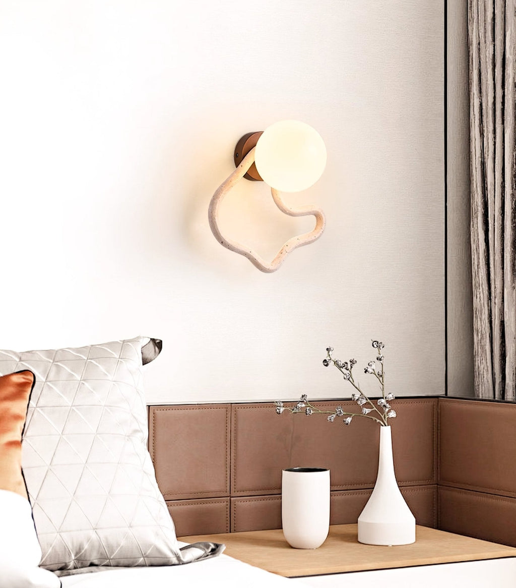 Serpentine Travertine Wall Light, Hardwired Wall Sconce, detail 6