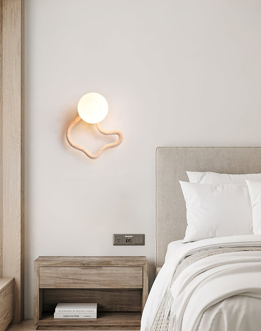 Serpentine Travertine Wall Light, Hardwired Wall Sconce, detail 9