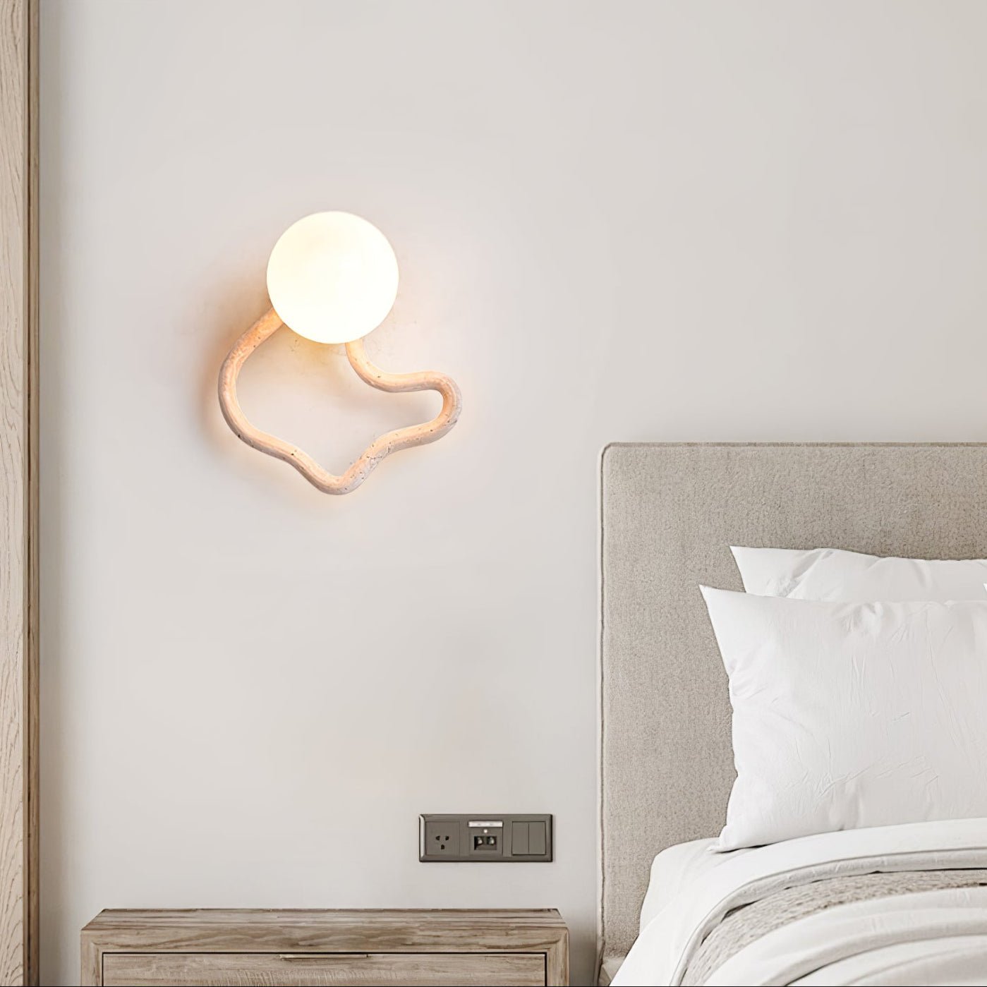 Serpentine Travertine Wall Light, Hardwired Wall Sconce, detail 10