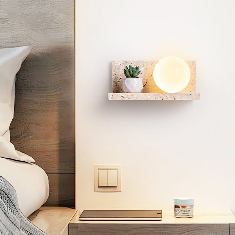 Shelf Travertine Wall Light, Hardwired Wall Sconce, detail 2