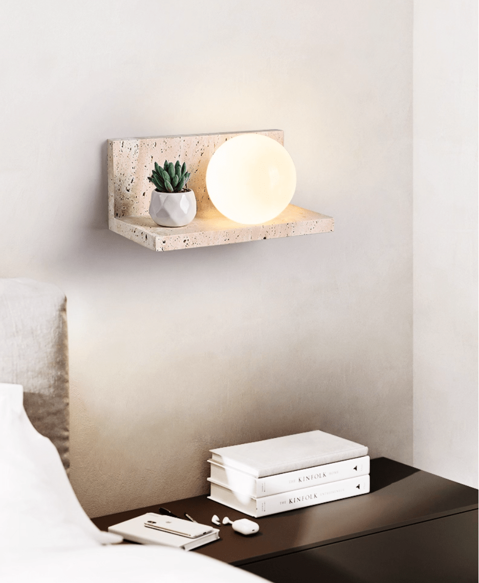 Shelf Travertine Wall Light, Hardwired Wall Sconce, detail 3