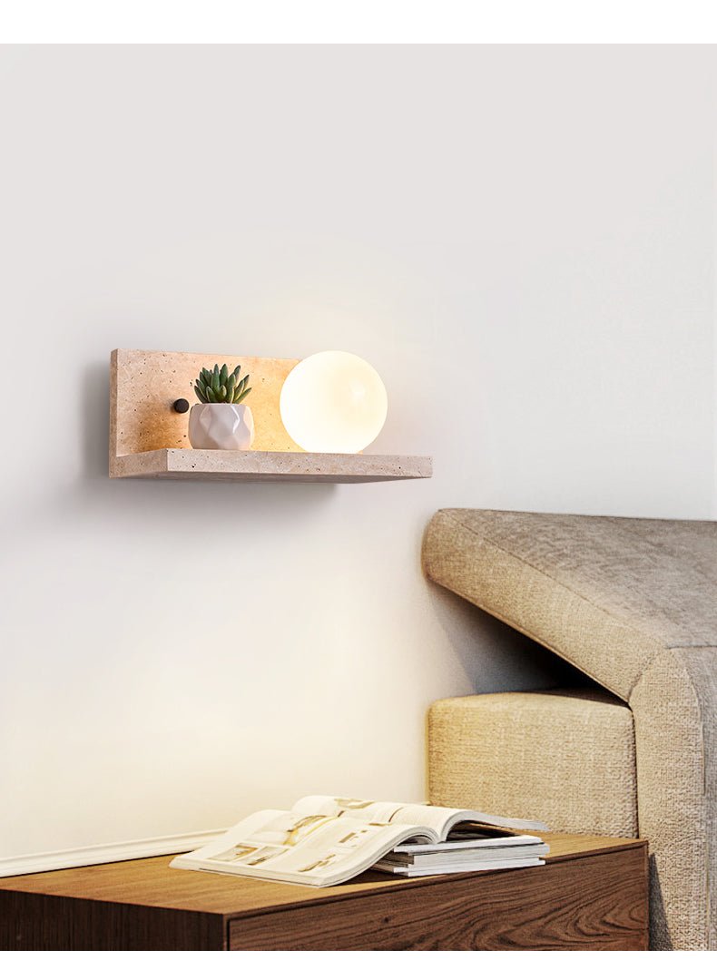 Shelf Travertine Wall Light, Hardwired Wall Sconce, detail 13