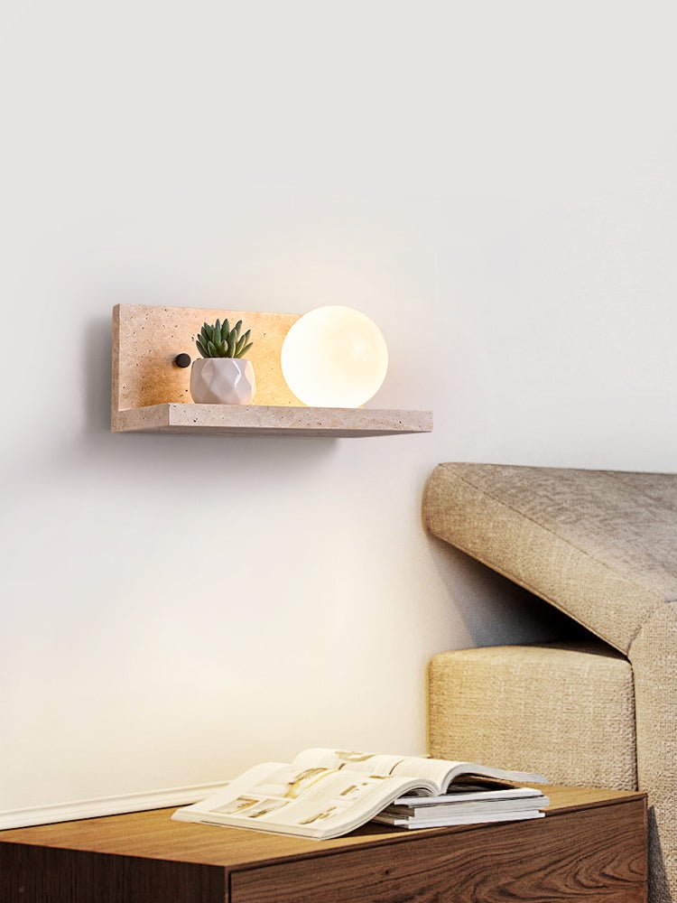 Shelf Travertine Wall Light, Hardwired Wall Sconce, detail 14