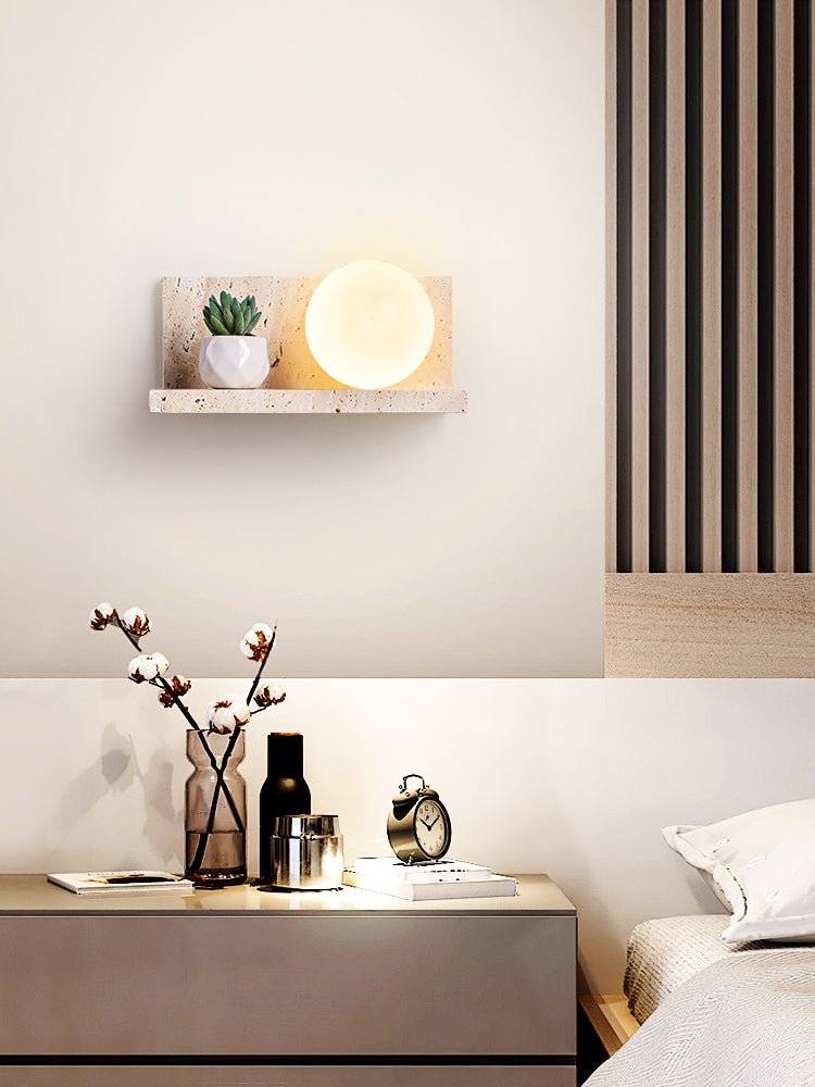 Shelf Travertine Wall Light, Hardwired Wall Sconce, detail 16