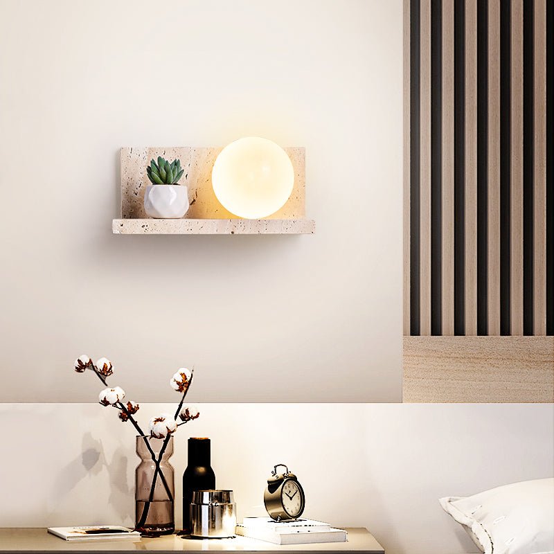 Shelf Travertine Wall Light, Hardwired Wall Sconce, detail 4