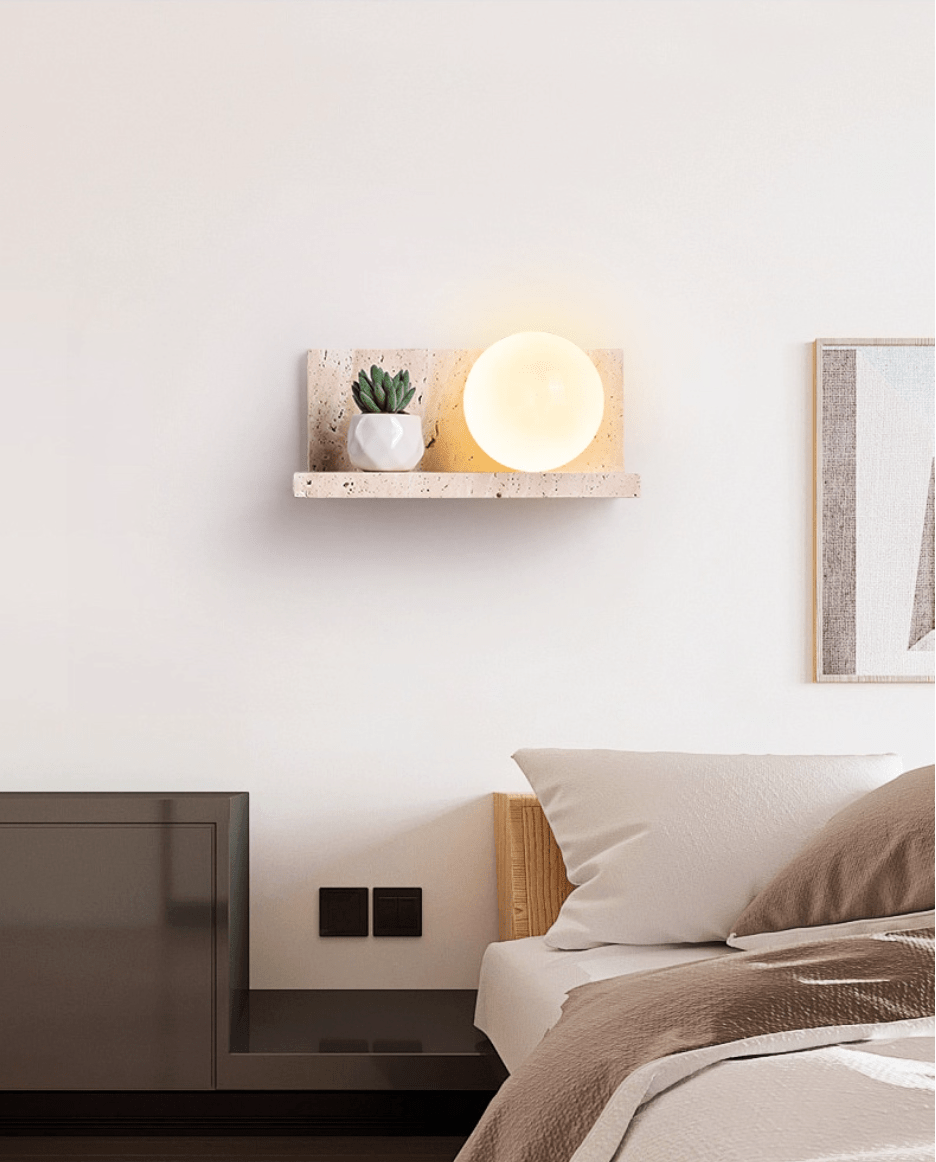 Shelf Travertine Wall Light, Hardwired Wall Sconce, detail 5