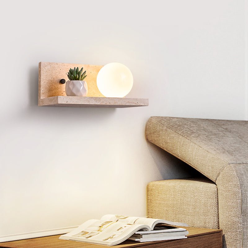 Shelf Travertine Wall Light, Hardwired Wall Sconce, detail 6