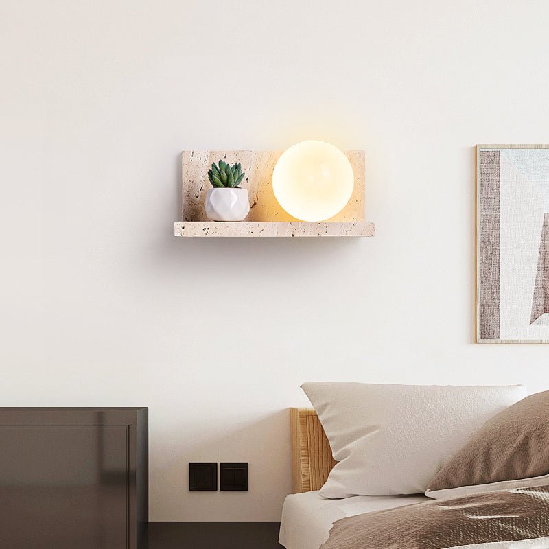 Shelf Travertine Wall Light, Hardwired Wall Sconce, detail 7