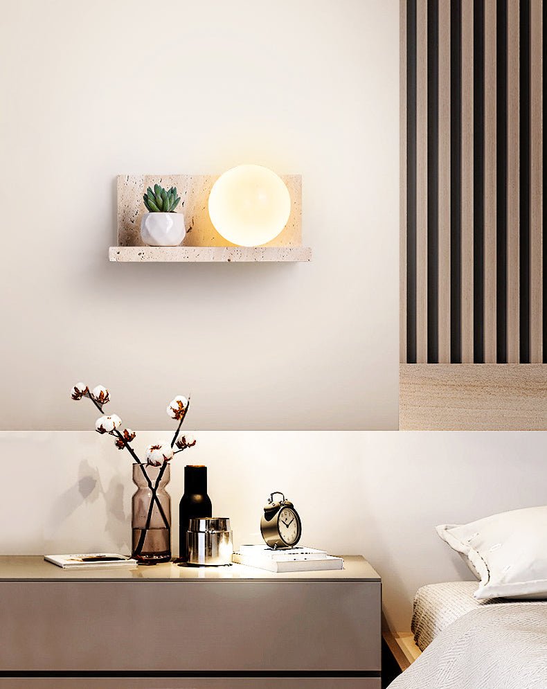 Shelf Travertine Wall Light, Hardwired Wall Sconce, detail 10