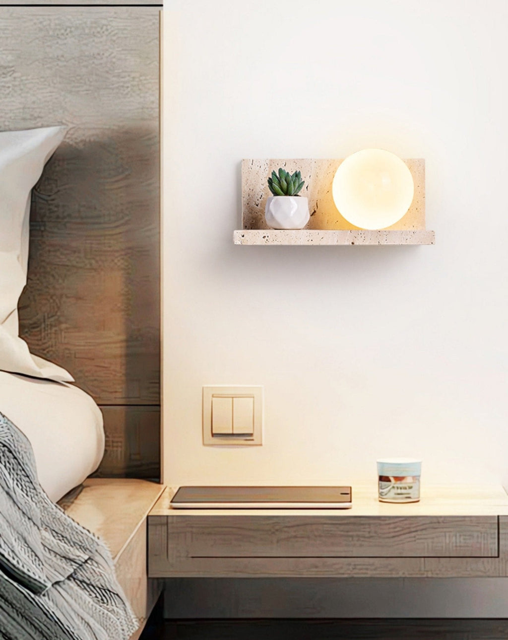 Shelf Travertine Wall Light, Hardwired Wall Sconce, detail 11