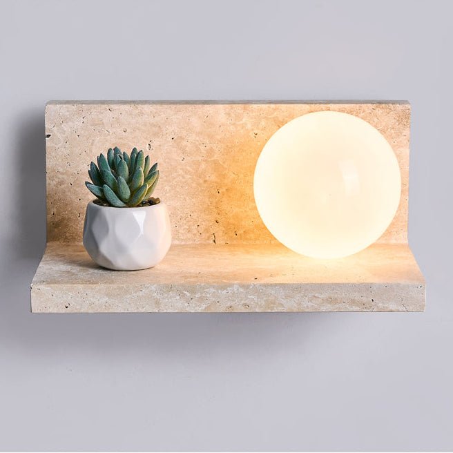 Shelf Travertine Wall Light, Hardwired Wall Sconce, detail 12