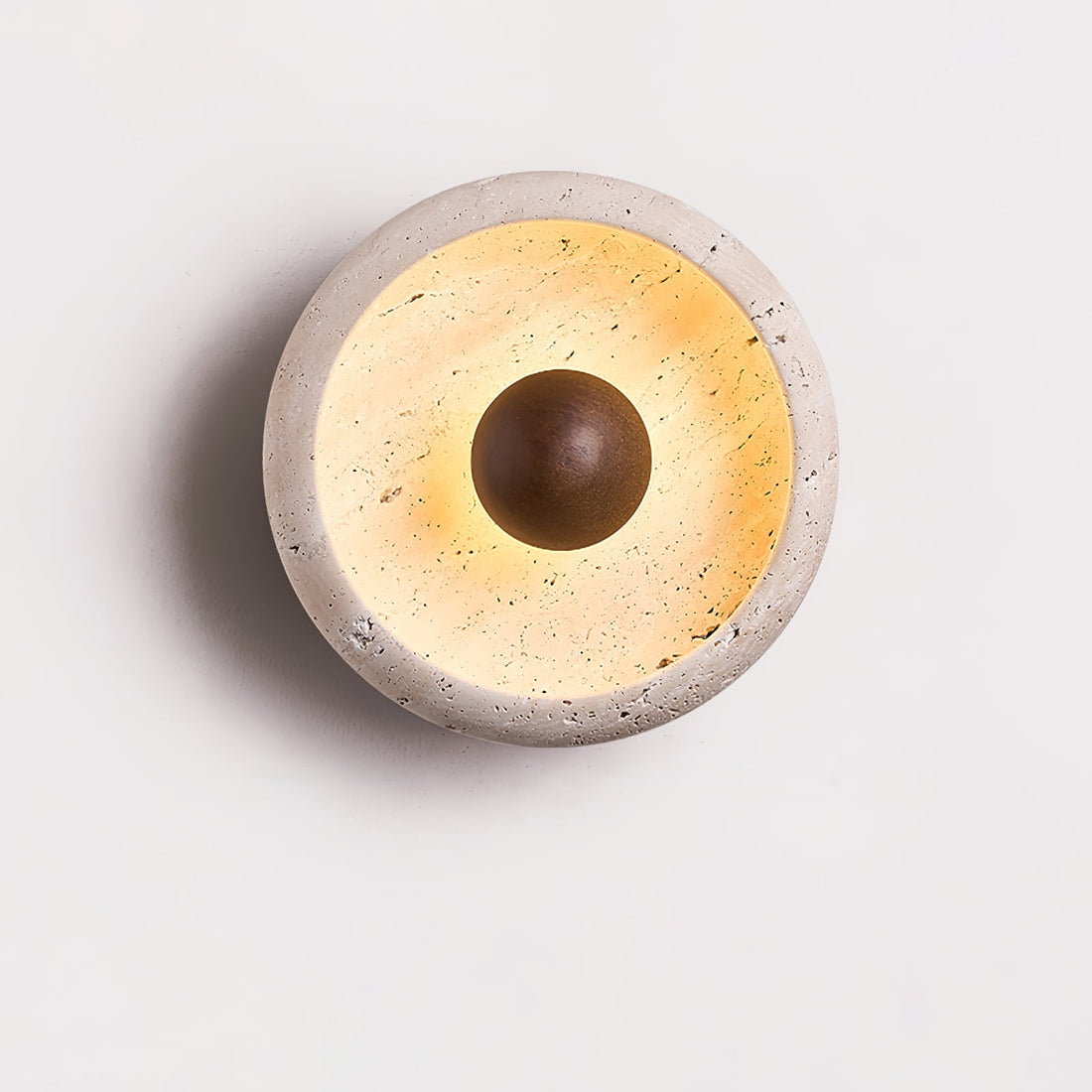 Sol Sphere Wall Light, Hardwired Wall Sconce, Yellow Travertine, Model A: Dia 20cm x H 8cm