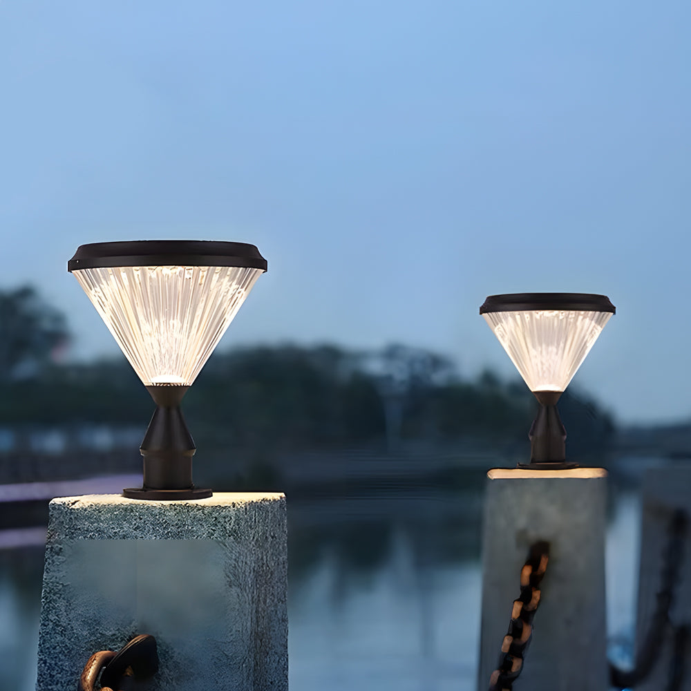 Modern 9-In H Waterproof Black Post Solar LED Pier Mount Light, Outdoor Wall Light, 7.3"