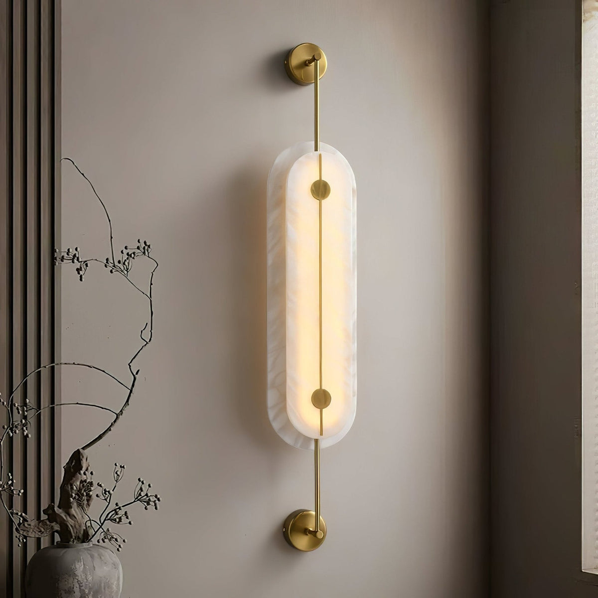 Solvane Alabaster Wall Light - Dia 18cm x H 80cm Metal, Hardwired Wall Sconce, detail 3
