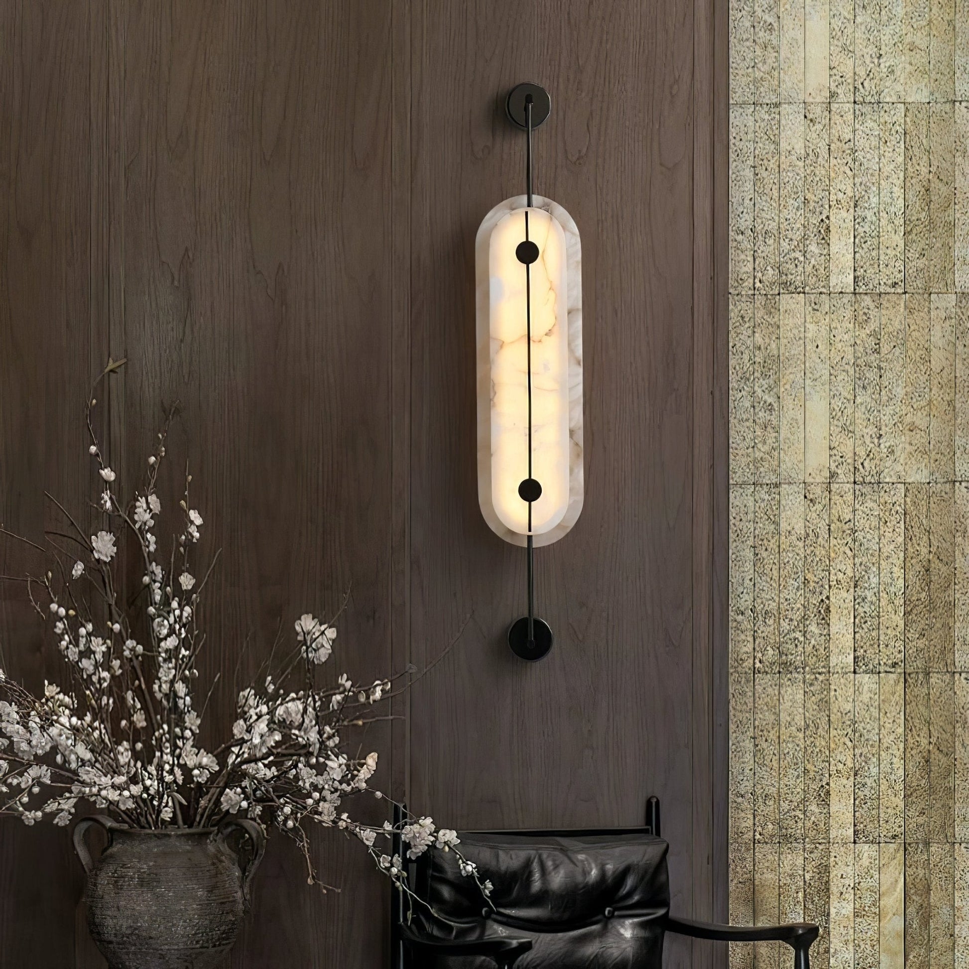Solvane Alabaster Wall Light - Dia 18cm x H 80cm Metal, Hardwired Wall Sconce, detail 4