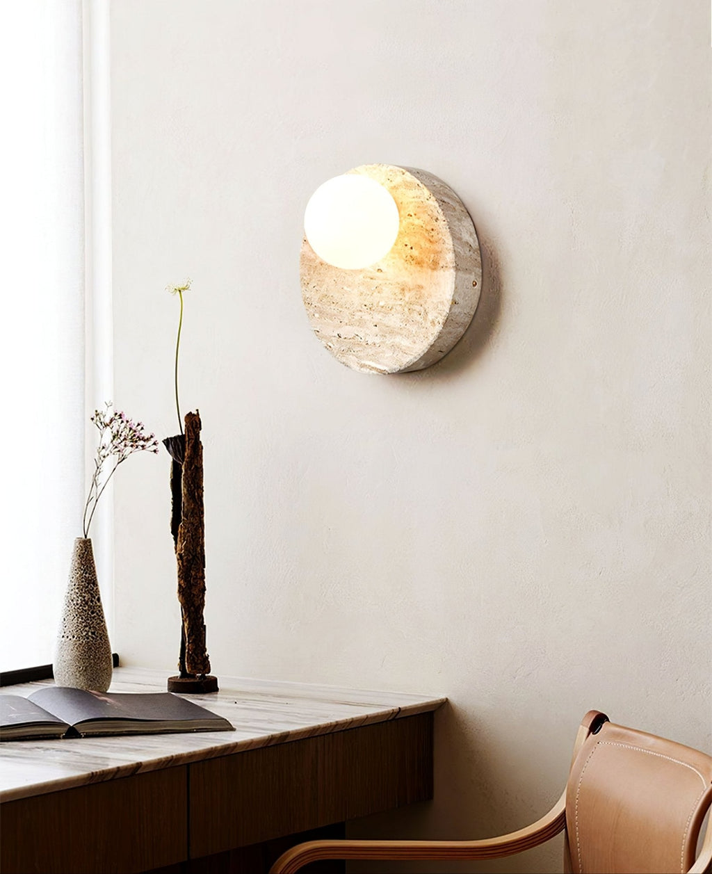 Sorella Travertine Wall Light, Hardwired Wall Sconce, detail 4