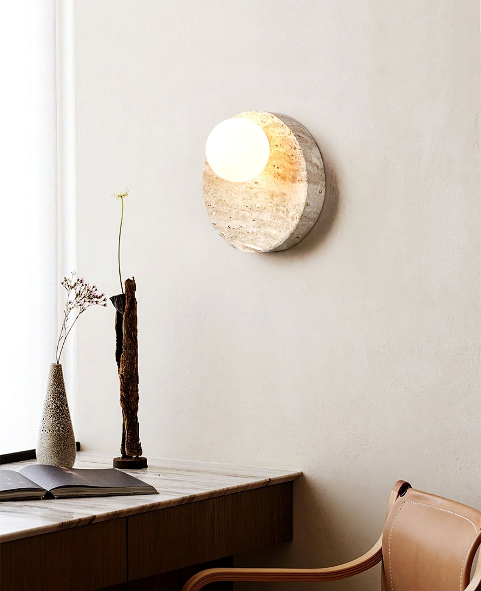 Sorella Travertine Wall Light, Hardwired Wall Sconce, detail 4