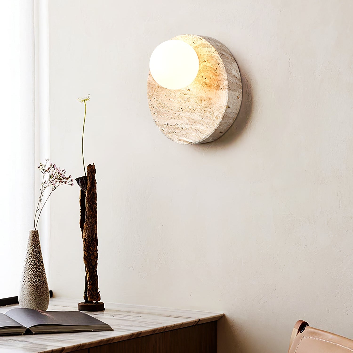 Sorella Travertine Wall Light, Hardwired Wall Sconce, detail 9