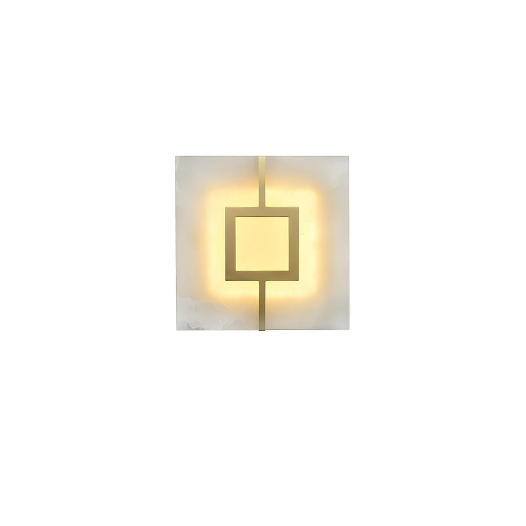 Square Marble Wall Light, Bedroom Wall Sconce, Brass, W 20cm x H 20cm