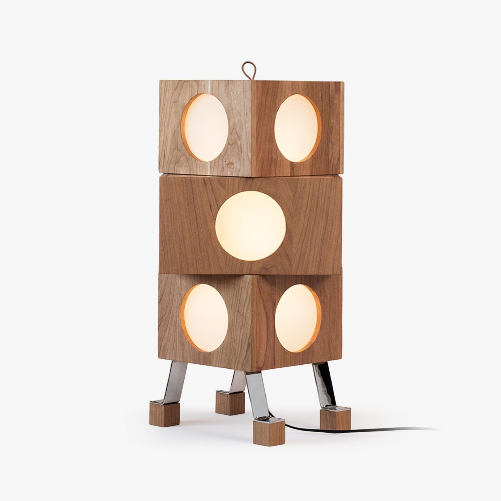 Square Robot Floor Light, Floor Lamp, Cherry wood, L 17.7″ x W 12.6″ x H 25.2″