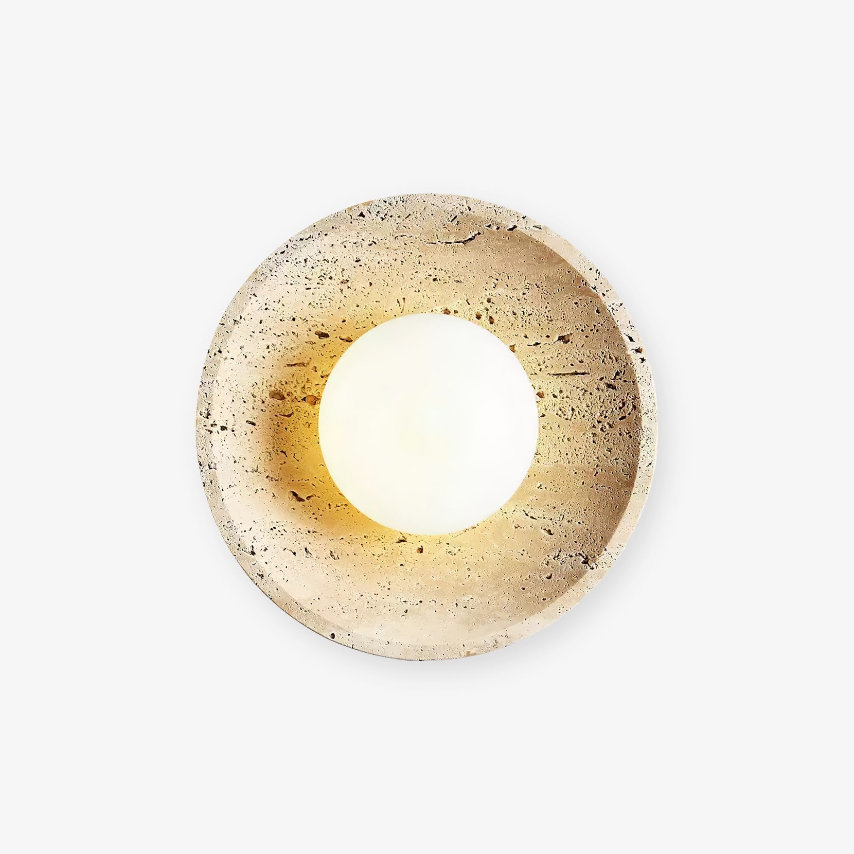 Stone Lunar Eclipse Wall Light, Plug-In Wall Sconce, Travertine, Dia 25cm x H 25cm