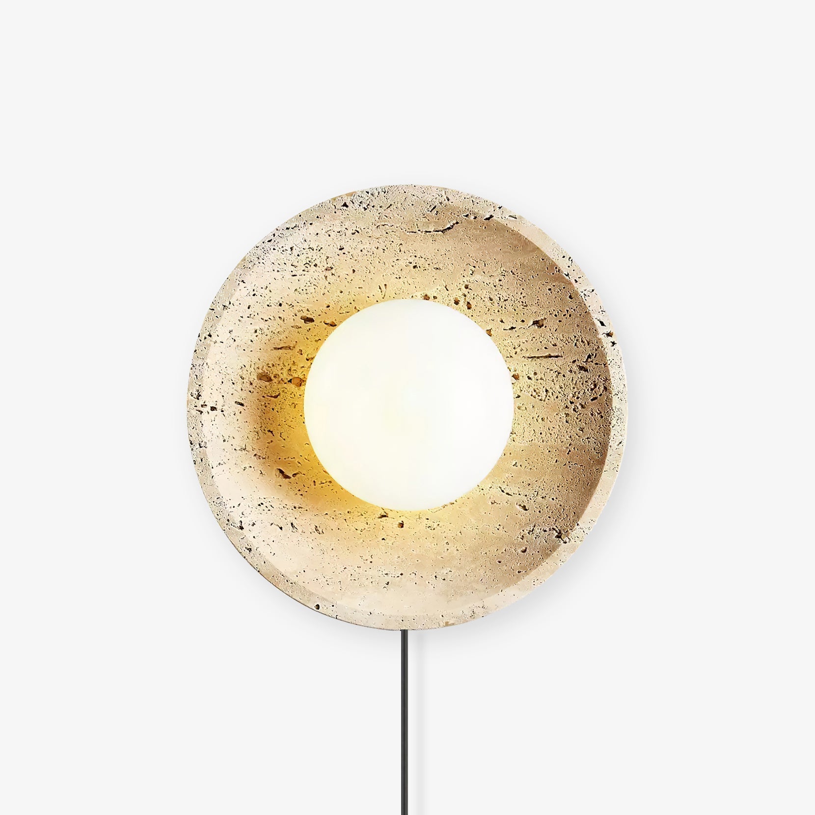 Stone Eclipse Plug-In Wall Light, Plug-In Wall Sconce, Travertine, Dia 25cm x H 25cm