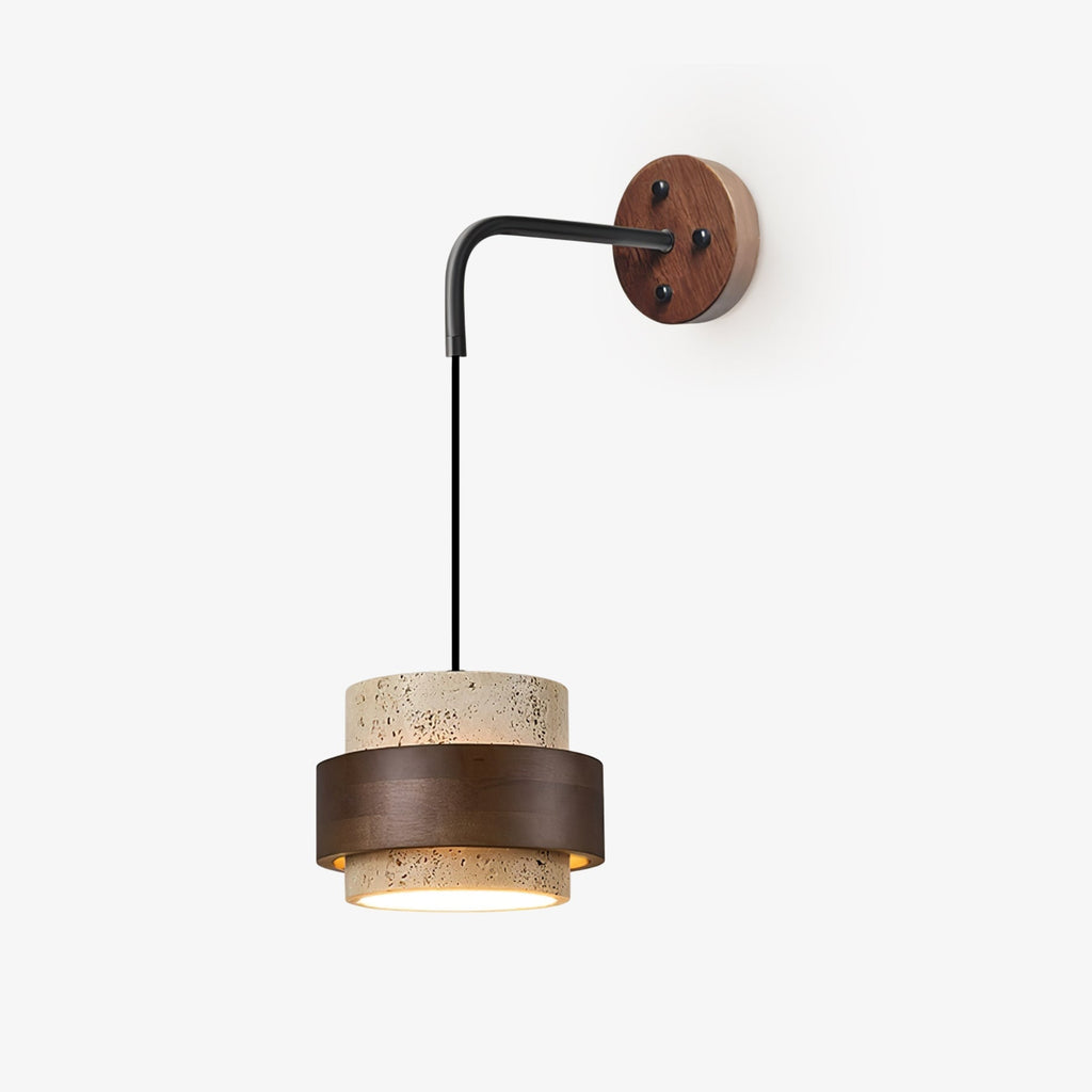 Stonova Travertine Wall Light, Hardwired Wall Sconce, Yellow Travertine, Dia 17cm x H 12.5cm
