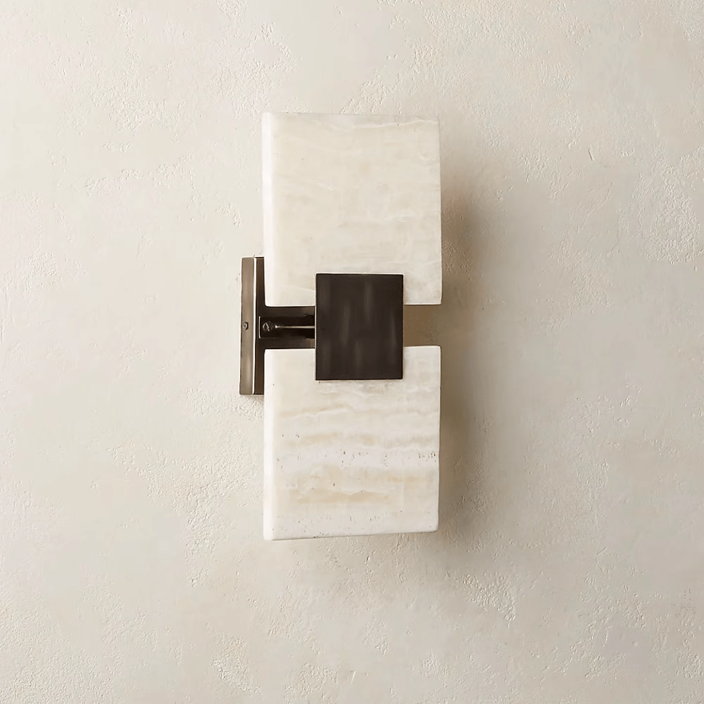 Strata Shift Alabaster Wall Light, Hardwired Wall Sconce, Metal, 10cm x H 32cm