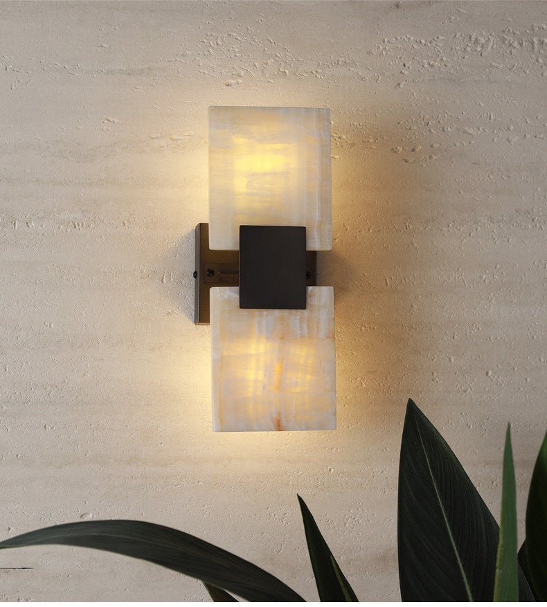 Strata Shift Alabaster Wall Light, Hardwired Wall Sconce, detail 3