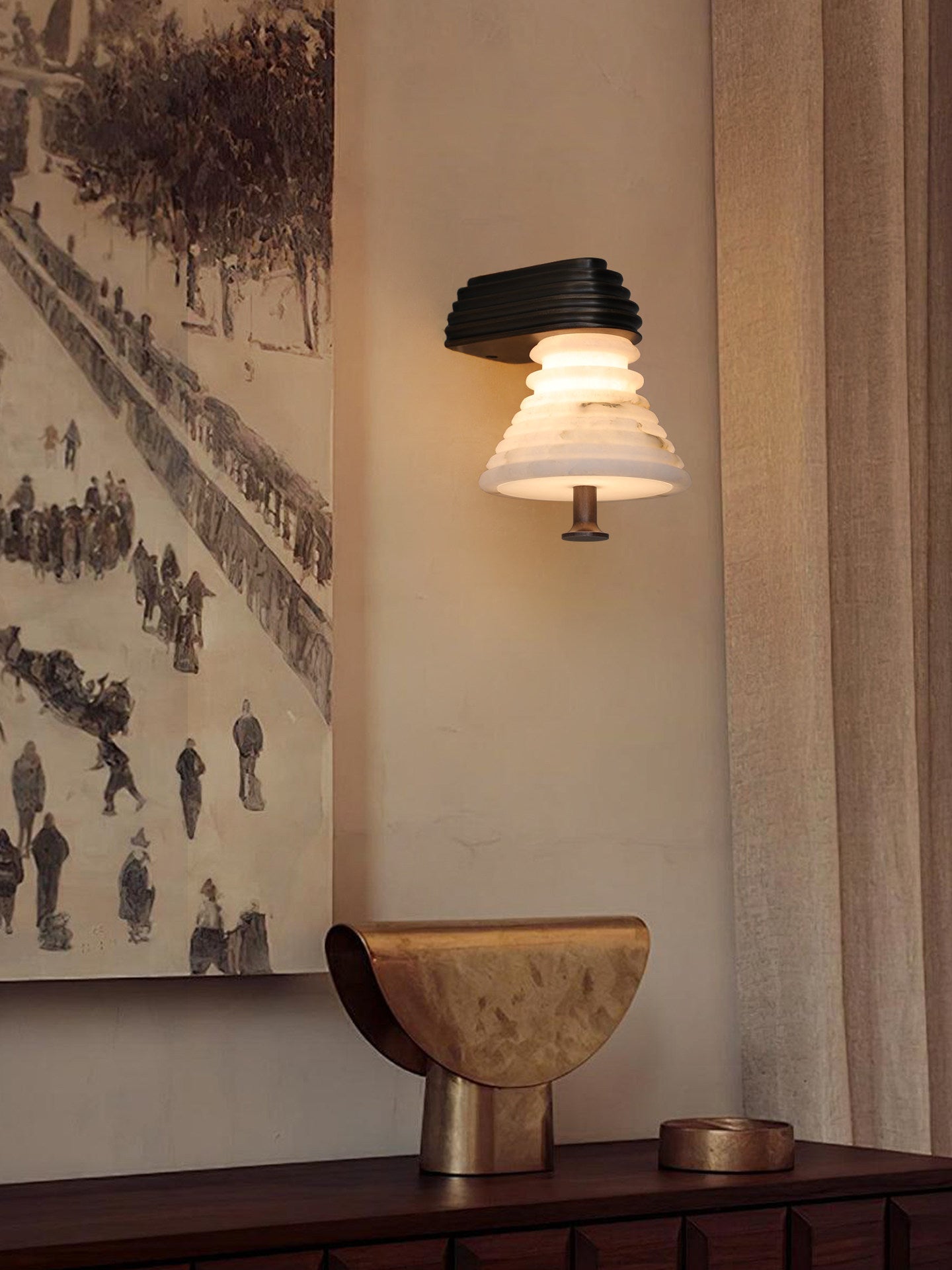 Strata Alabaster Wall Light, Hardwired Wall Sconce, detail 4