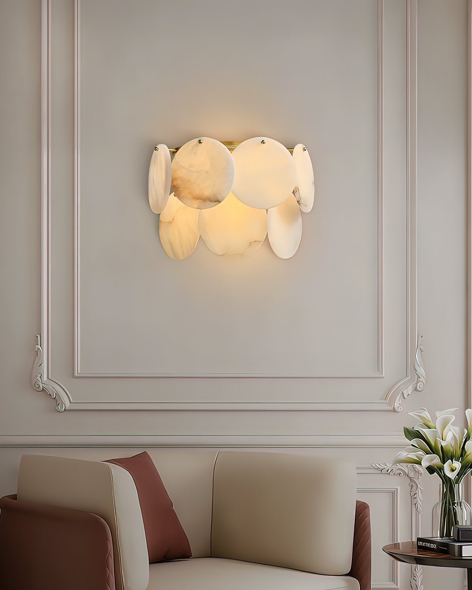 Strata Lumina Alabaster Wall Light, Hardwired Wall Sconce, detail 4