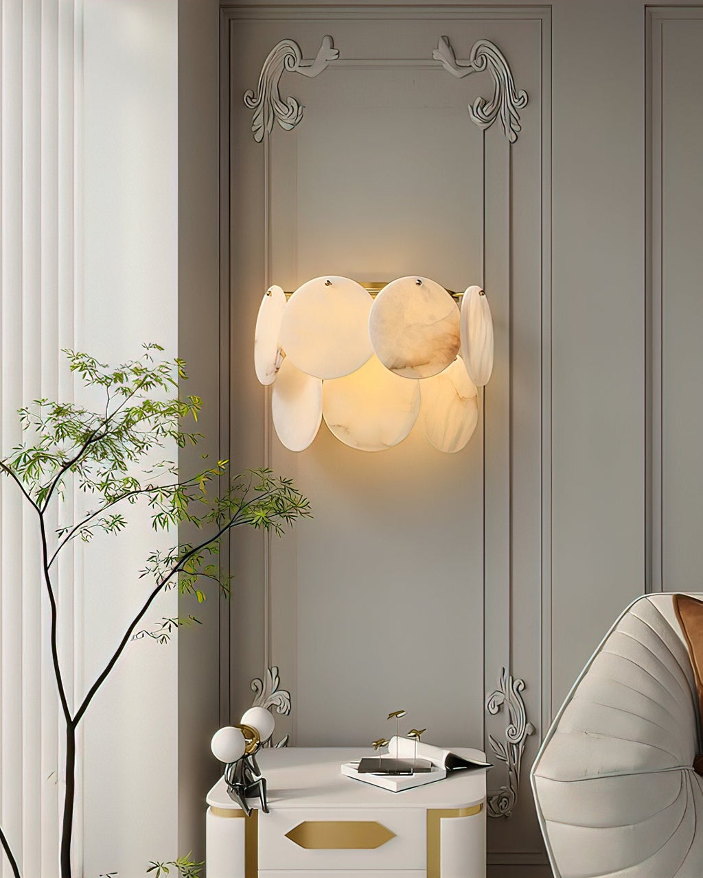 Strata Lumina Alabaster Wall Light, Hardwired Wall Sconce, detail 11