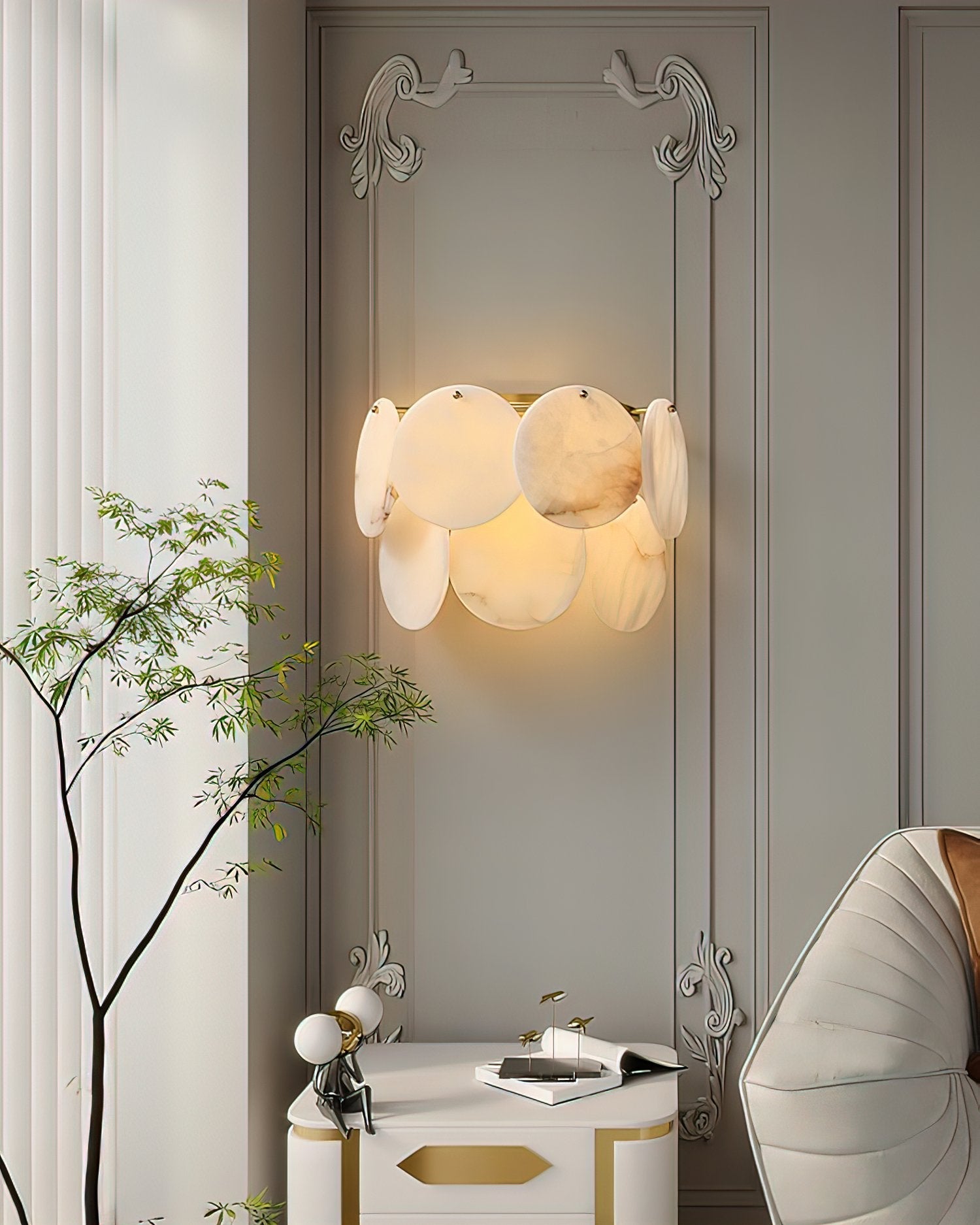 Strata Lumina Alabaster Wall Light, Hardwired Wall Sconce, detail 11
