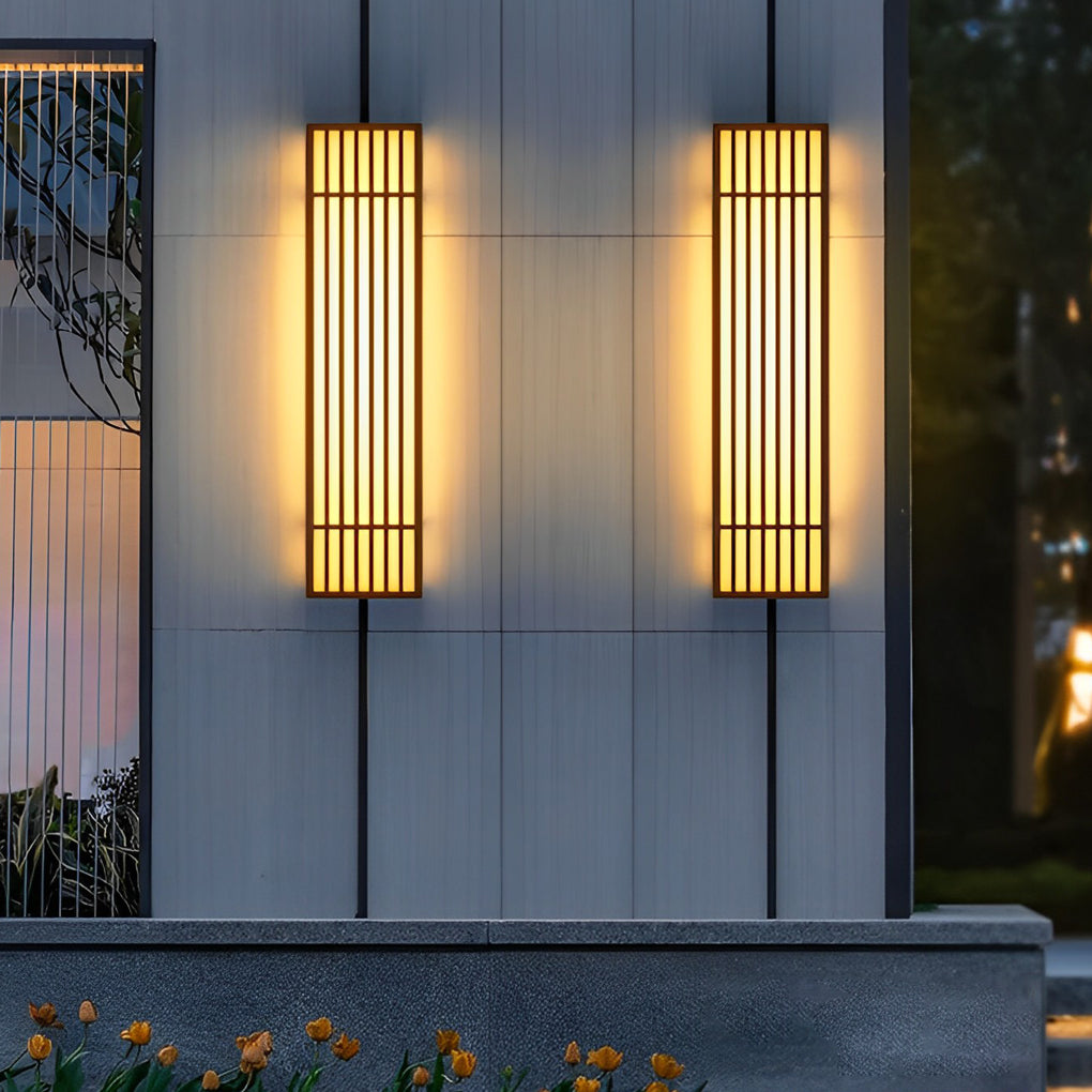 Retro Vertical Stripe Grid LED Waterproof Brown Exterior Wall Light, Outdoor Wall Light, Stainless Steel, 23.6"