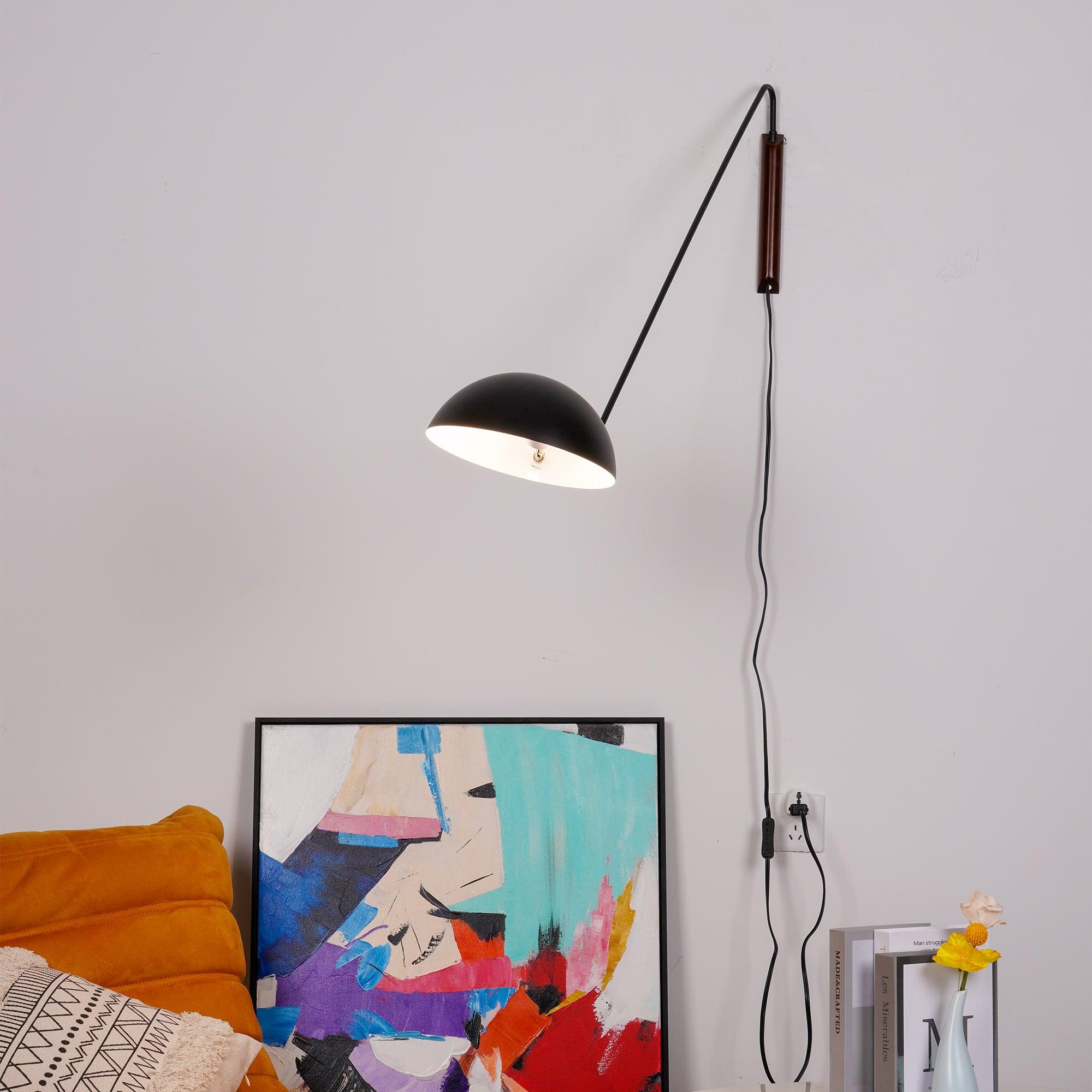 Swing Dome Wall Light Wall Light - W 40.6″ x H 11.8″ Wood, Plug-In Wall Sconce, detail 4