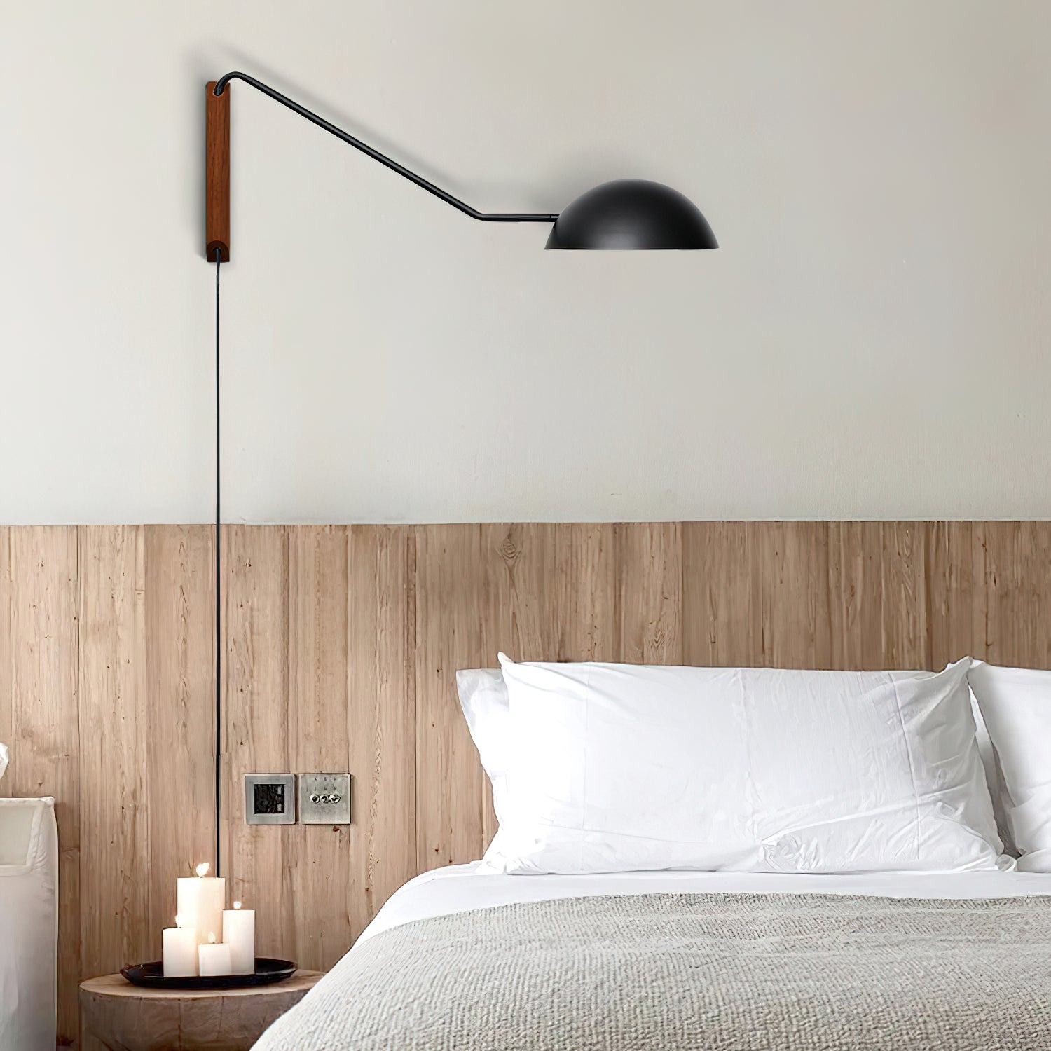 Swing Dome Wall Light Wall Light - W 40.6″ x H 11.8″ Wood, Plug-In Wall Sconce, detail 14