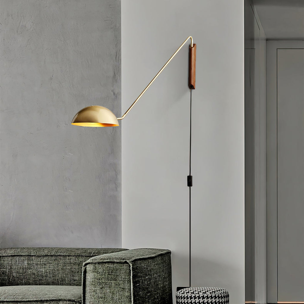 Swing Dome Wall Light Wall Light - W 40.6″ x H 11.8″ Wood, Plug-In Wall Sconce, detail 3