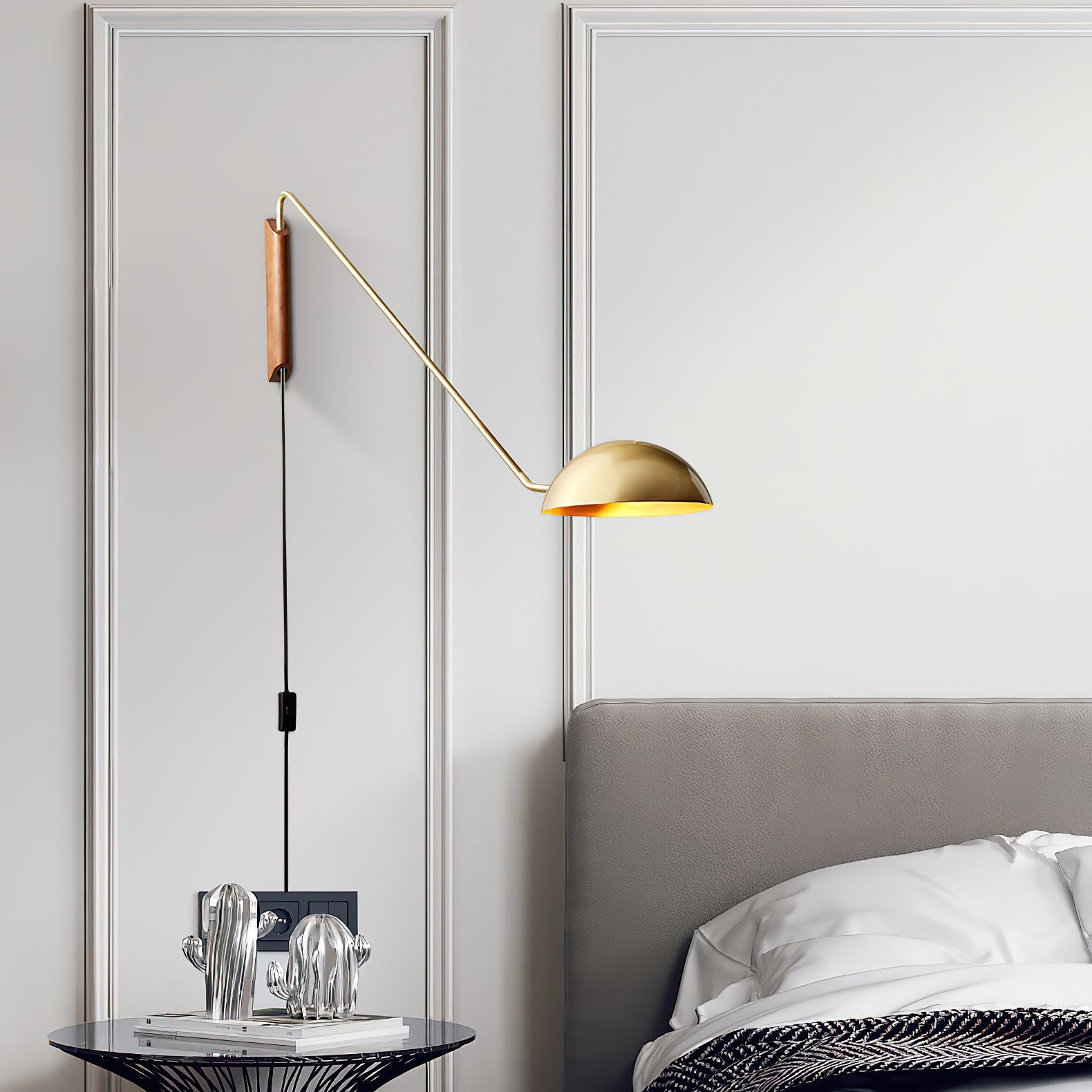 Swing Dome Wall Light Wall Light - W 40.6″ x H 11.8″ Wood, Plug-In Wall Sconce, detail 17