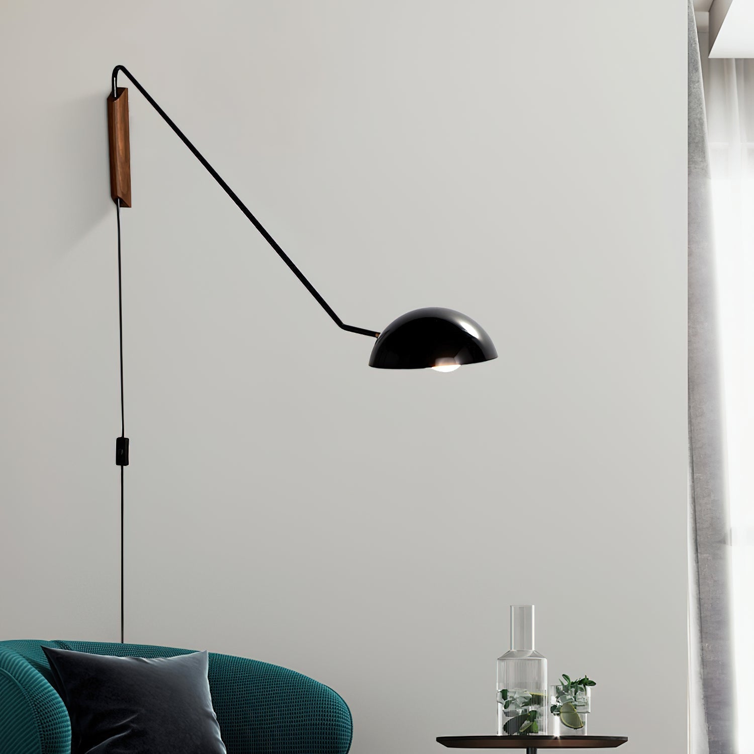 Swing Dome Wall Light Wall Light - W 40.6″ x H 11.8″ Wood, Plug-In Wall Sconce, detail 18