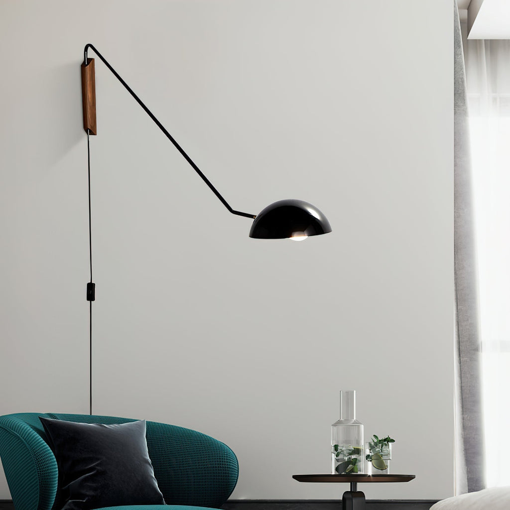 Swing Dome Wall Light Wall Light - W 40.6″ x H 11.8″ Wood, Plug-In Wall Sconce, detail 2
