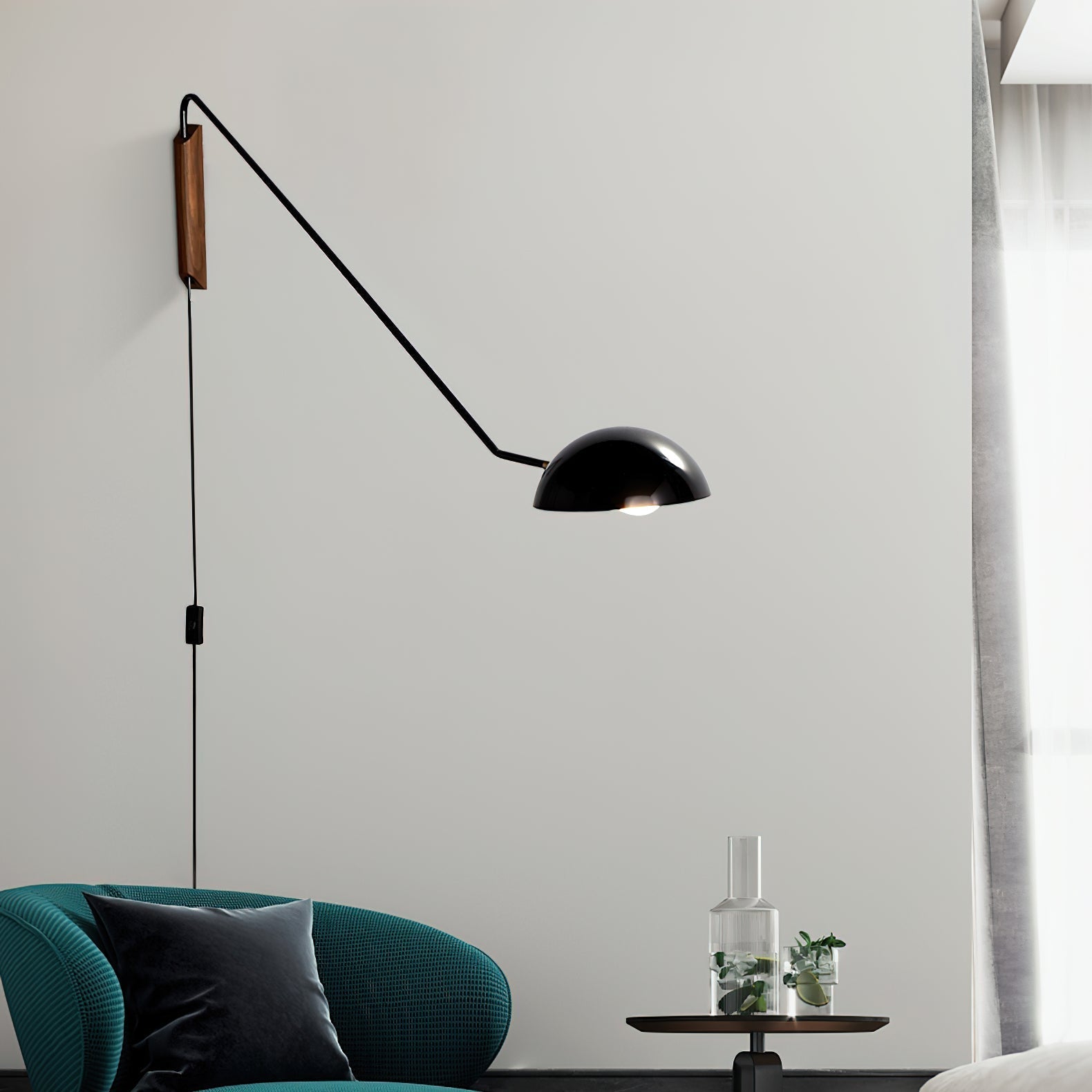 Swing Dome Wall Light Wall Light - W 40.6″ x H 11.8″ Wood, Plug-In Wall Sconce, detail 2