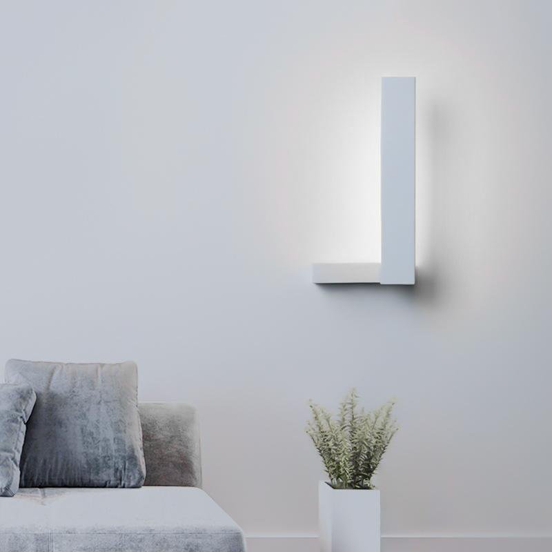 Contemporary LED L Shaped Black White Wall Light, Hardwired Wall Sconce, 6" W x 12" L